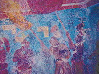 Bonampak Mural Sun umbrellas - by Bill Bogusky