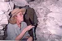 Inspecting  flint and obsidian tomb seals - Rio Azul 